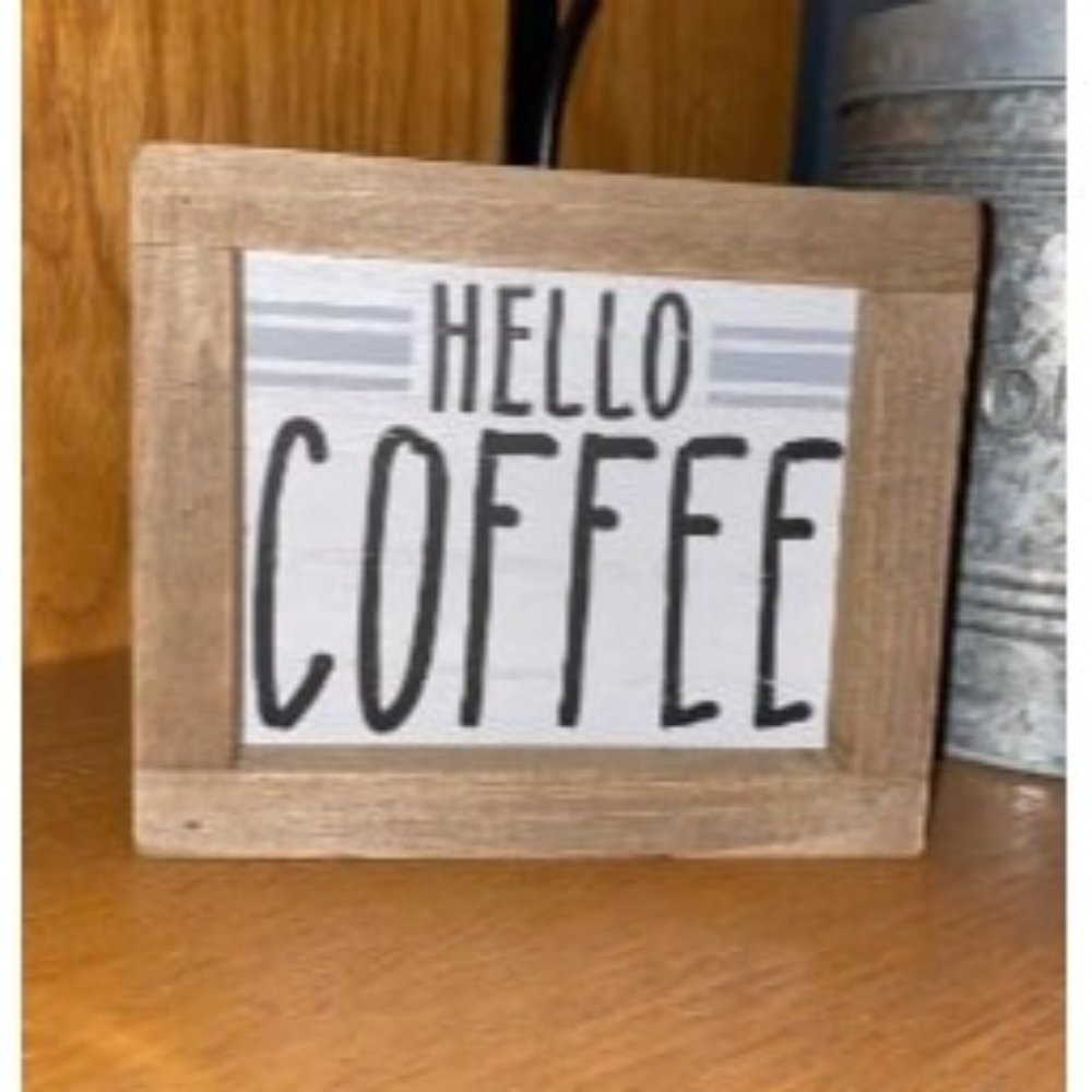 New Hello Coffee Barn Wood Small Box Sign for Kitchen Decor Coffee Bar